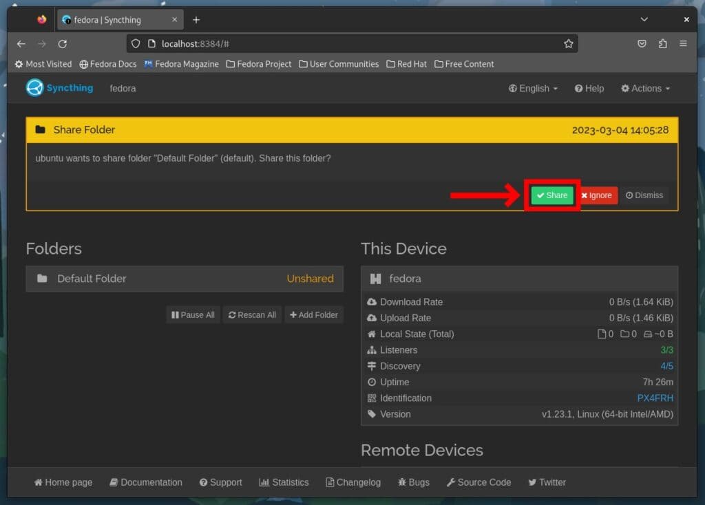 Set up Syncthing file sharing.