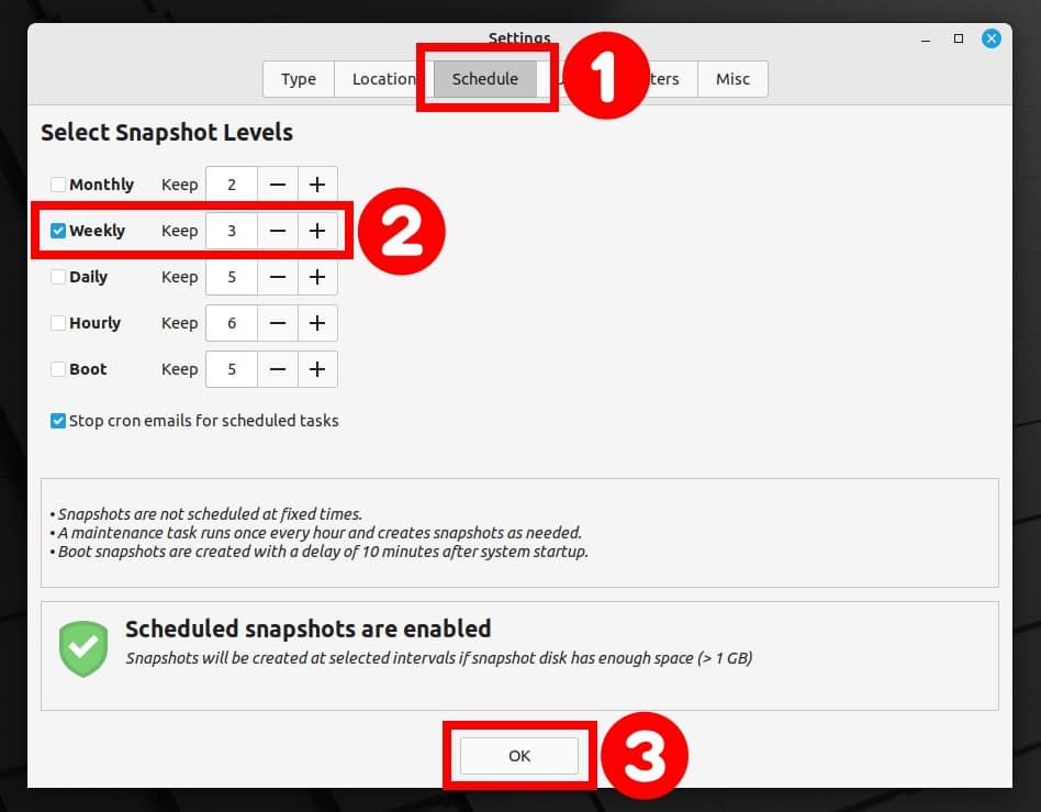 Set automated system backup on Linux Mint 21 with Timeshift.