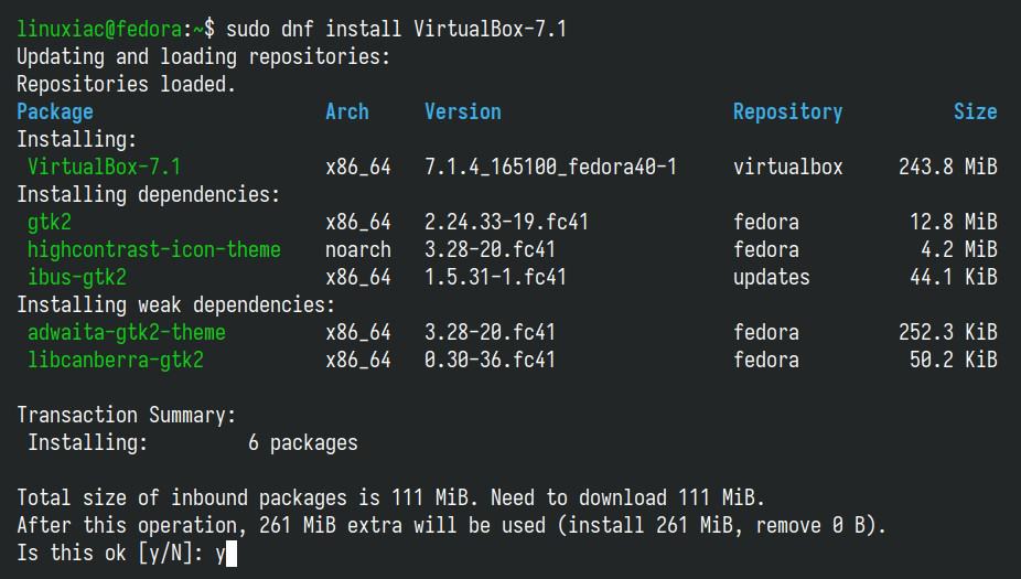 Install VirtualBox on Fedora 41.