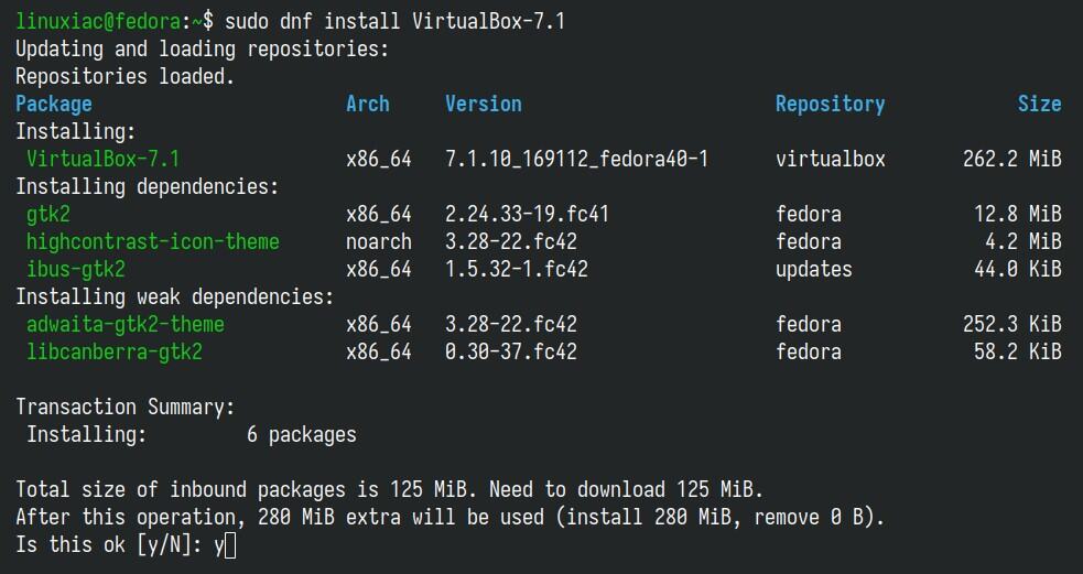 Install VirtualBox on Fedora 42.