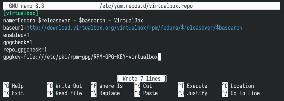 Add VirtualBox repository to Fedora 42.
