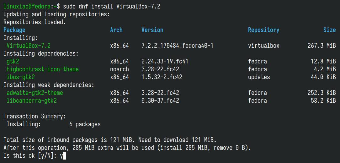 Install VirtualBox on Fedora 42.
