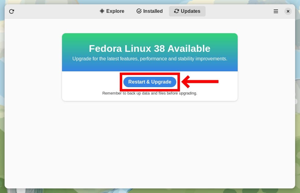 Reboot to perform the upgrade to Fedora 38.