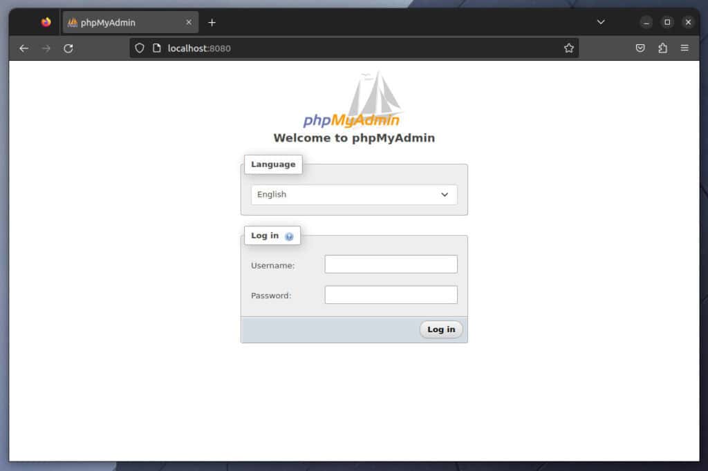 phpMyAdmin login page.