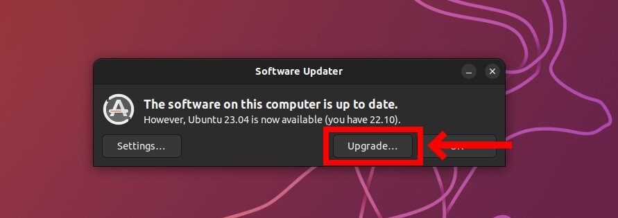 Ubuntu 23.04 'Lunar Lobster' available as an upgrade.