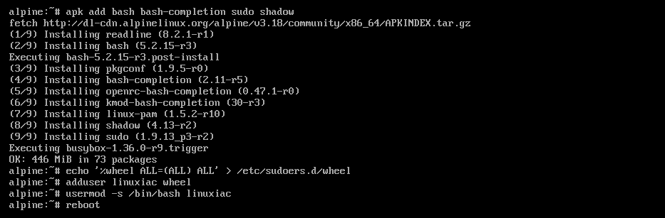 Alpine Linux post-installation steps.