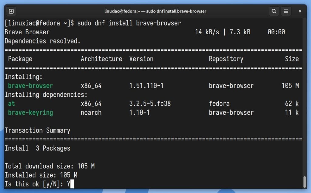 Installing Brave Browser on Fedora / CentOS / AlmaLinux / Rocky Linux.