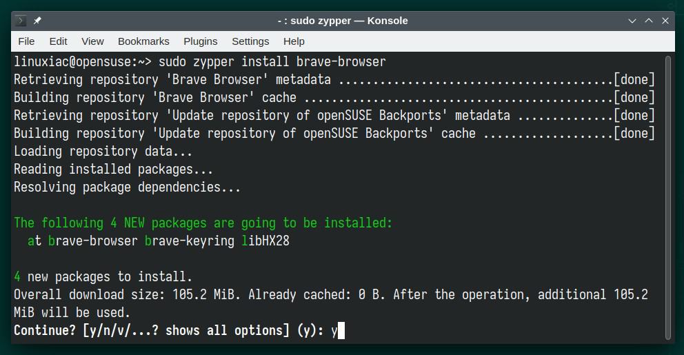 Installing Brave Browser on openSUSE.