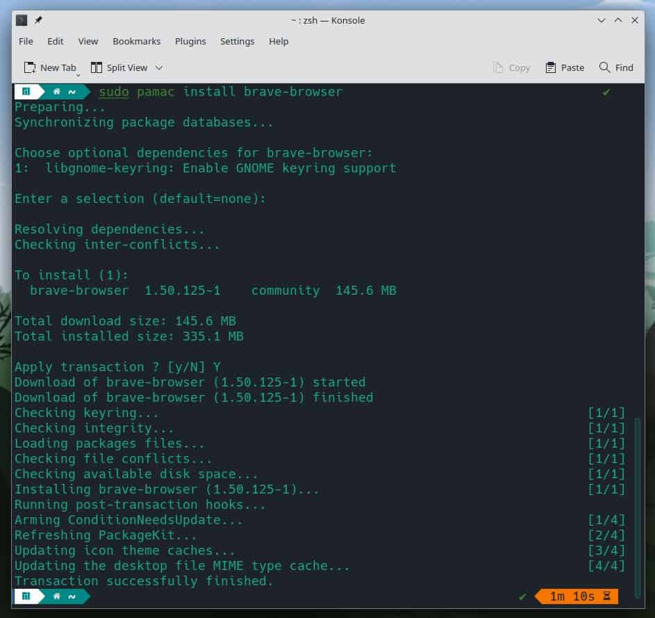 Installing Brave Browser on Manjaro.