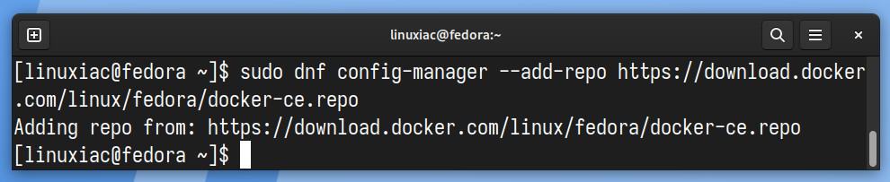 Add the official Docker repository to Fedora.