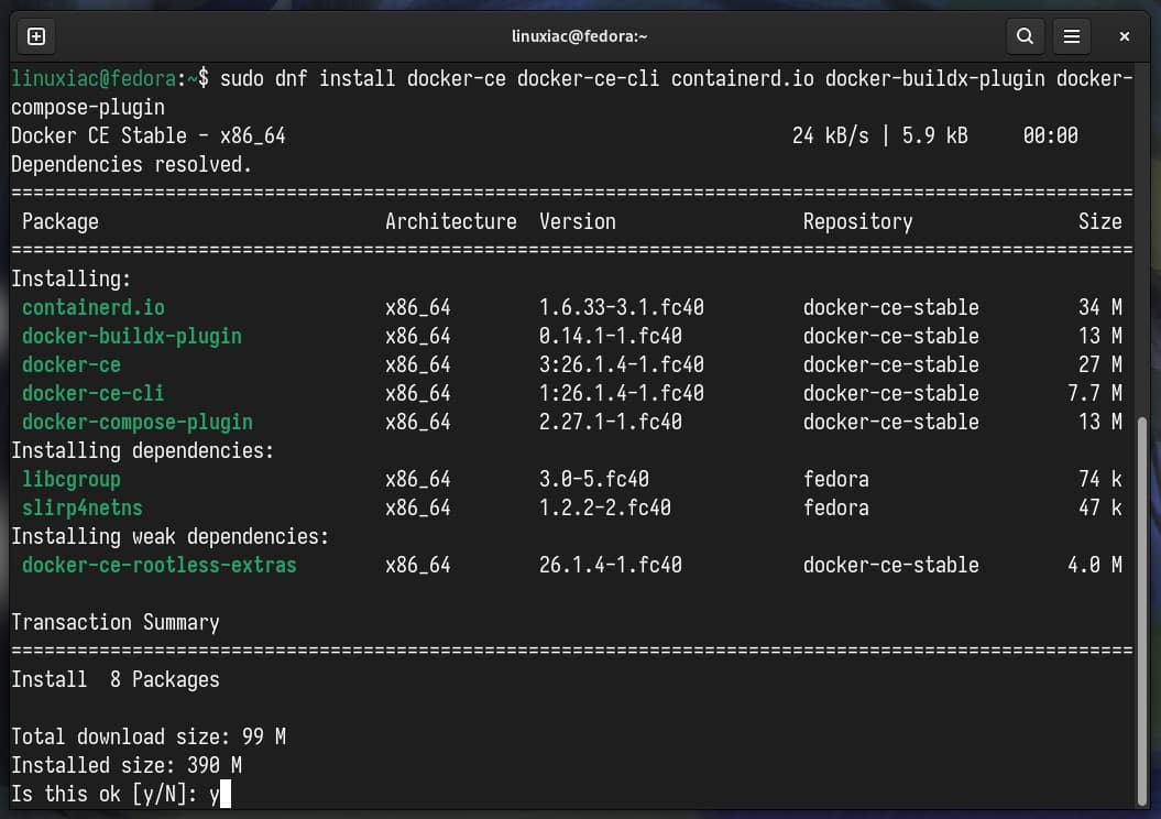 Installing Docker on Fedora.