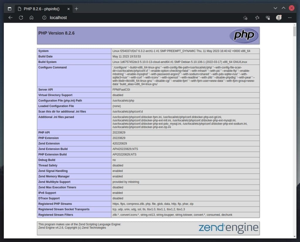 The Apache container with PHP support has been successfully started.