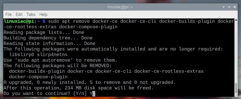 Uninstall Docker on Raspberry Pi.