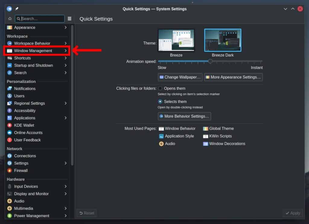 KDE Plasma System Settings.