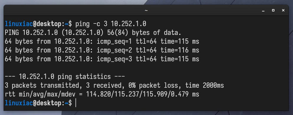 Test connectivity to the WireGuard VPN server.