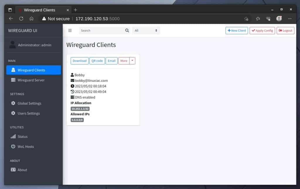 View WireGuard's clients.