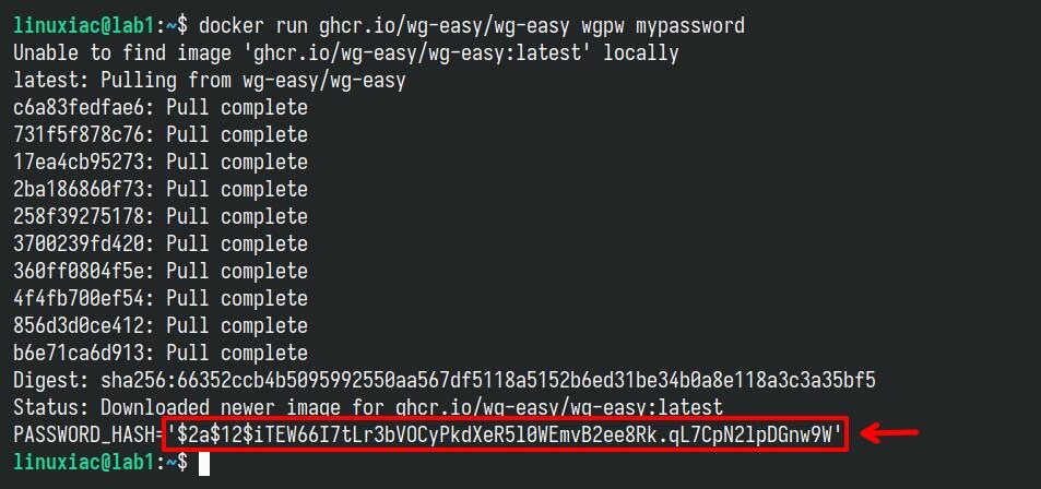 Password generation for access to the wg-easy web UI.