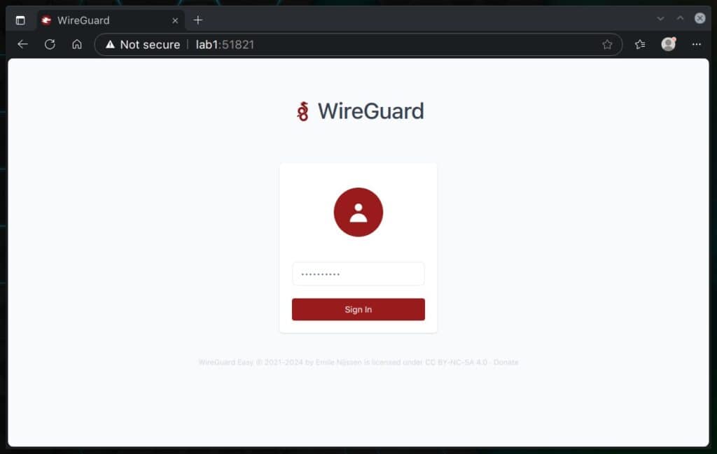 wg-easy UI login page.