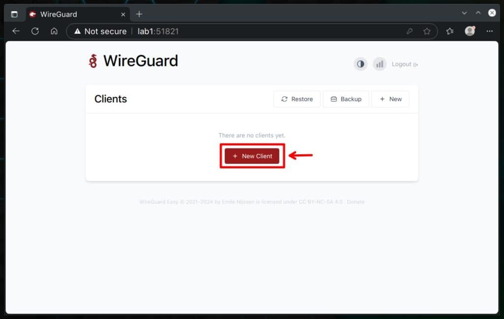 Create a WireGuard client configuration.
