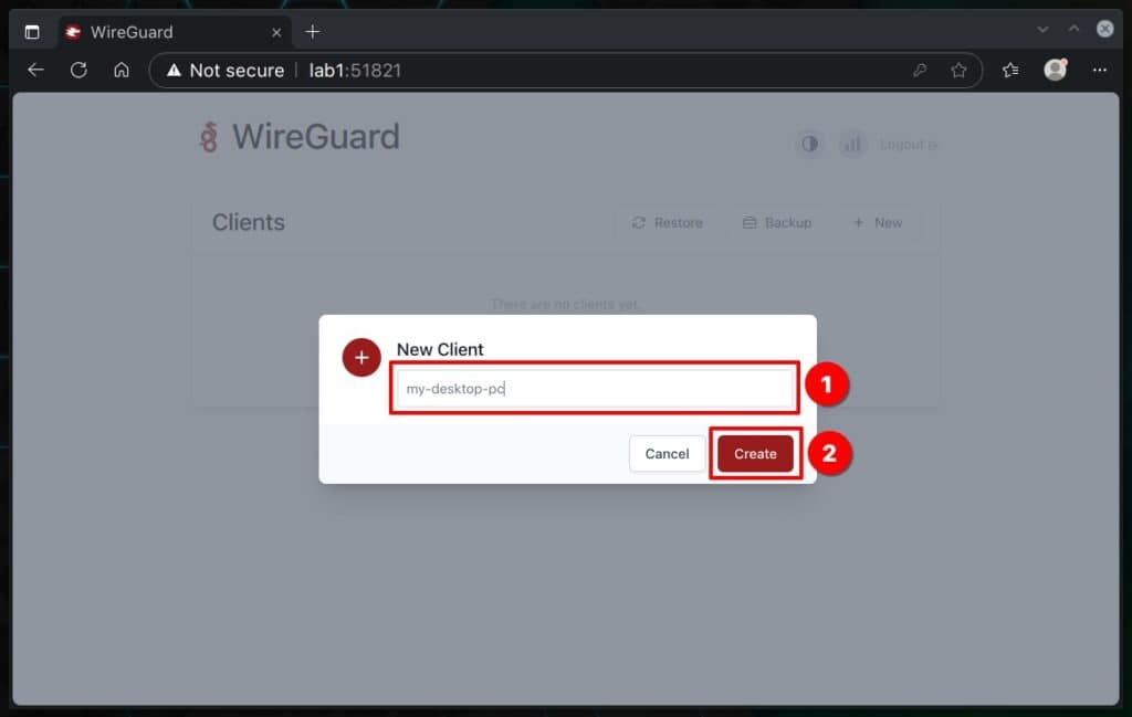 Create a WireGuard client configuration.