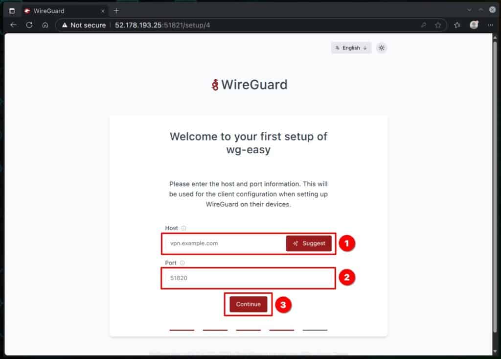 Enter the host and port information.