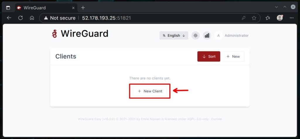 Create a WireGuard client configuration.