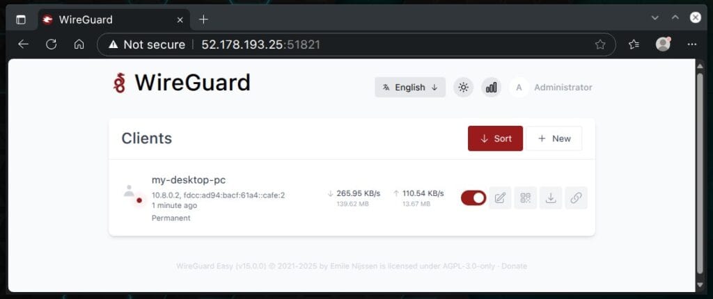 WireGuard connected peers.