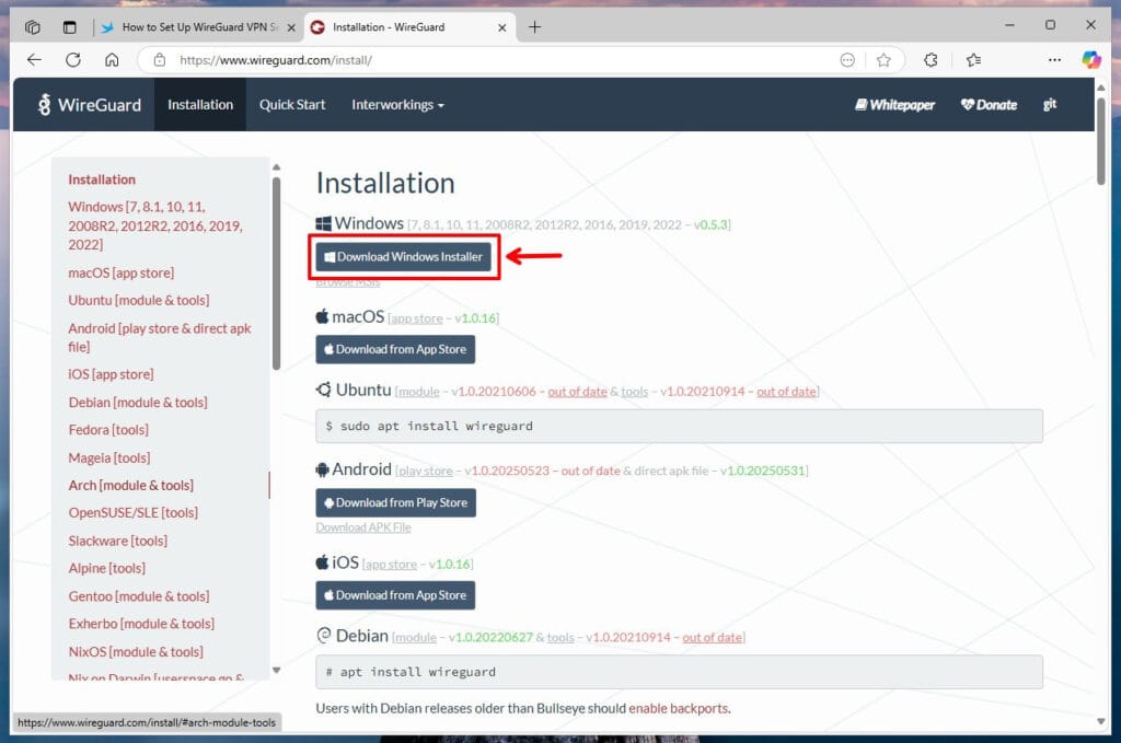 Download WireGuard Windows client.