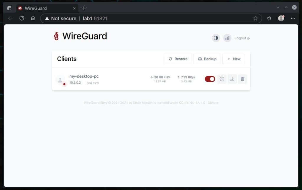 WireGuard connected peers.