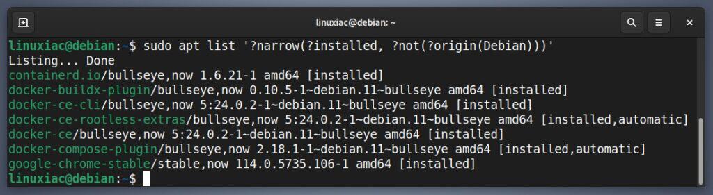 Check for installed packages from non-Debian repositories.