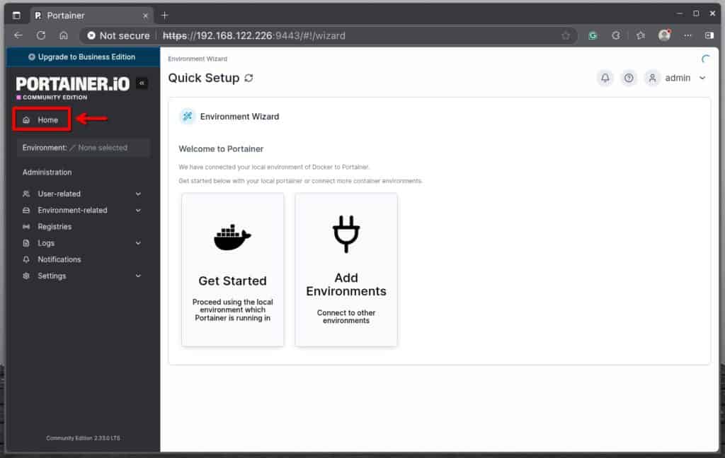 Connect to the local Docker instance.