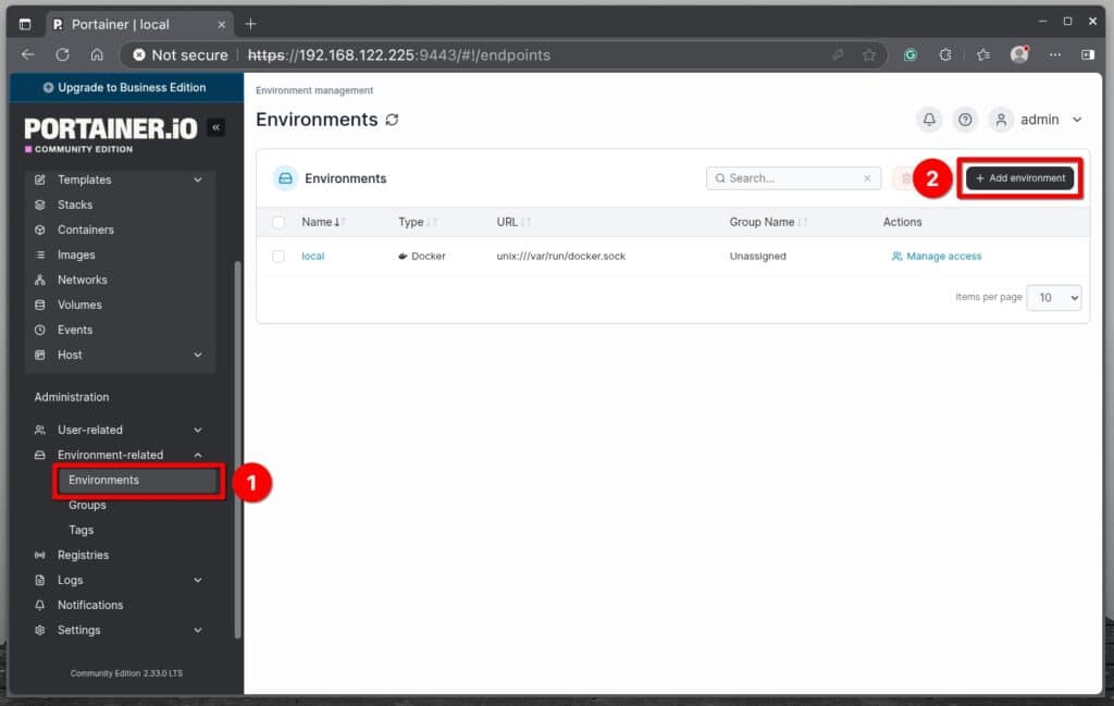 Connect Portainer to a remote Docker environment.