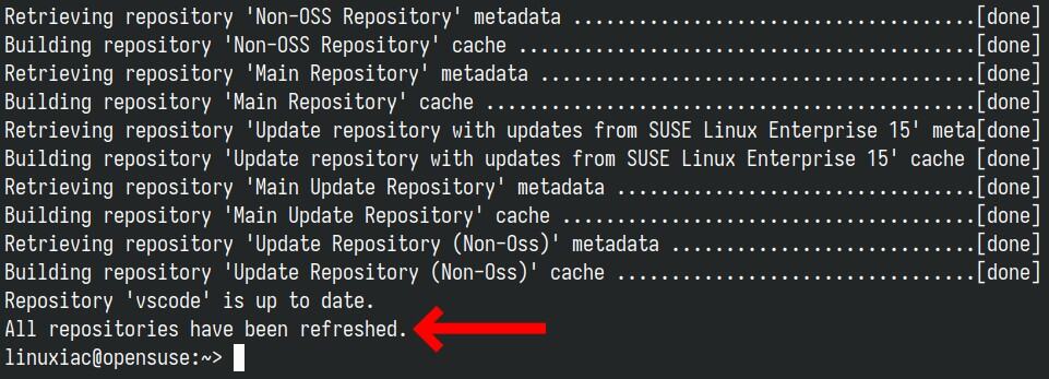 Successfully refreshed the new openSUSE Leap 15.5 repositories.