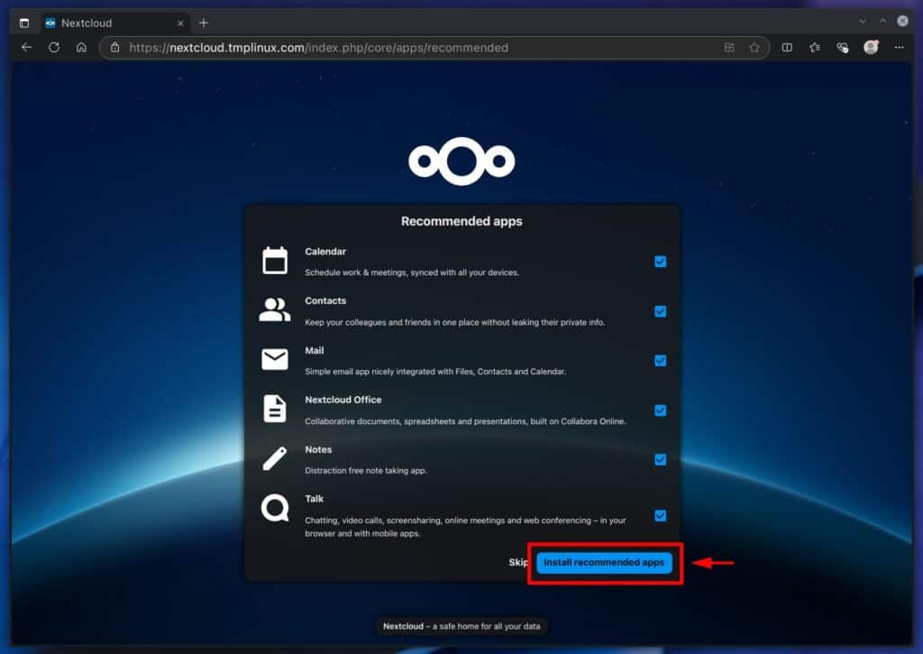 Install Nextcloud recommended apps.