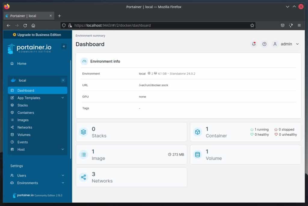 Manage Docker containers with Portainer.