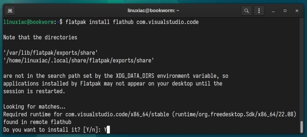 Install Visual Studio Code on Debian 12 as a Flatpak app.