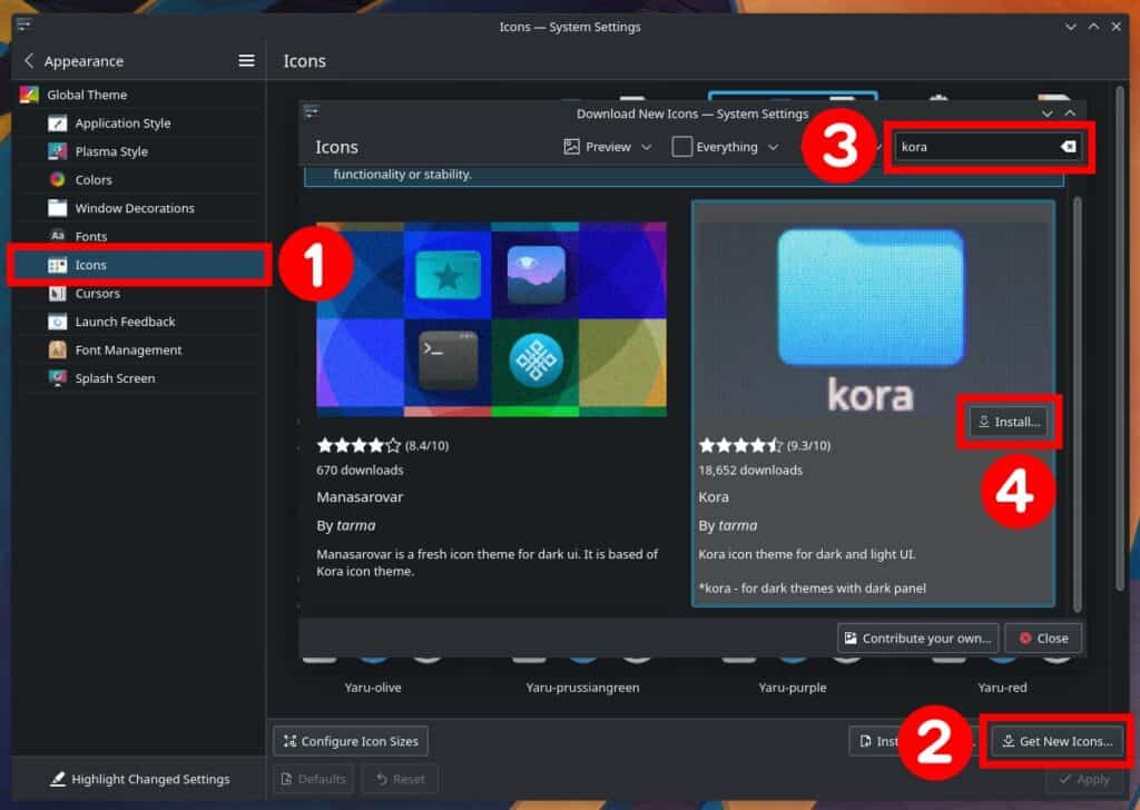 Add a new icon theme to KDE Plasma.