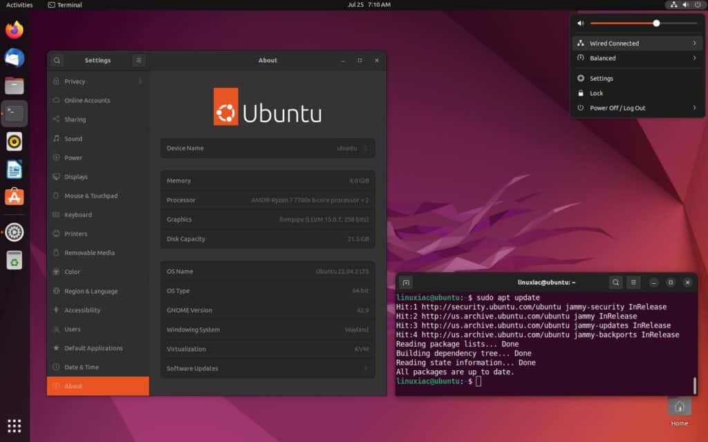 Ubuntu 22.04 LTS with the default GNOME desktop.