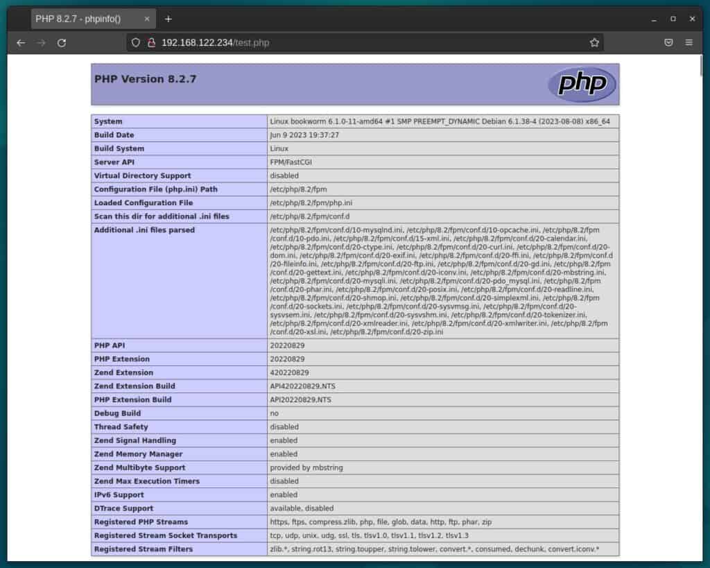 LEMP stack has been successfully installed on Debian 12 "Bookworm."