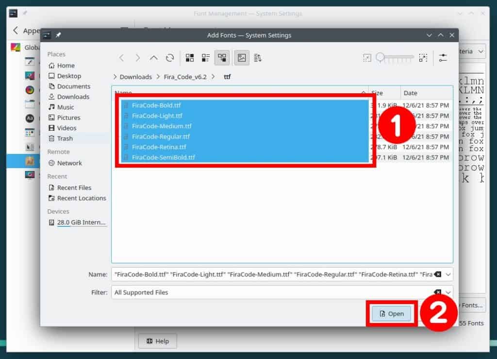 Install fonts on Linux with KDE’s Fonts Manager.