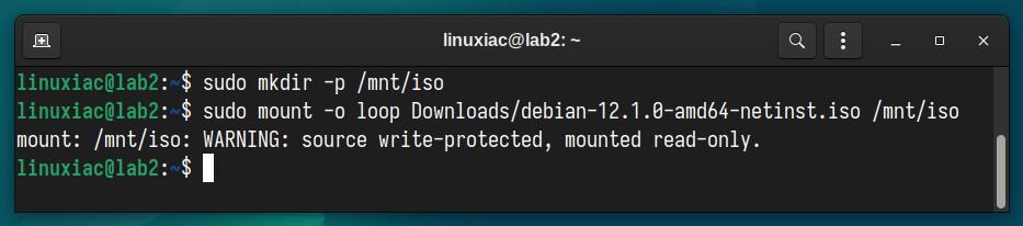 Mount the ISO file in Linux from the command line.