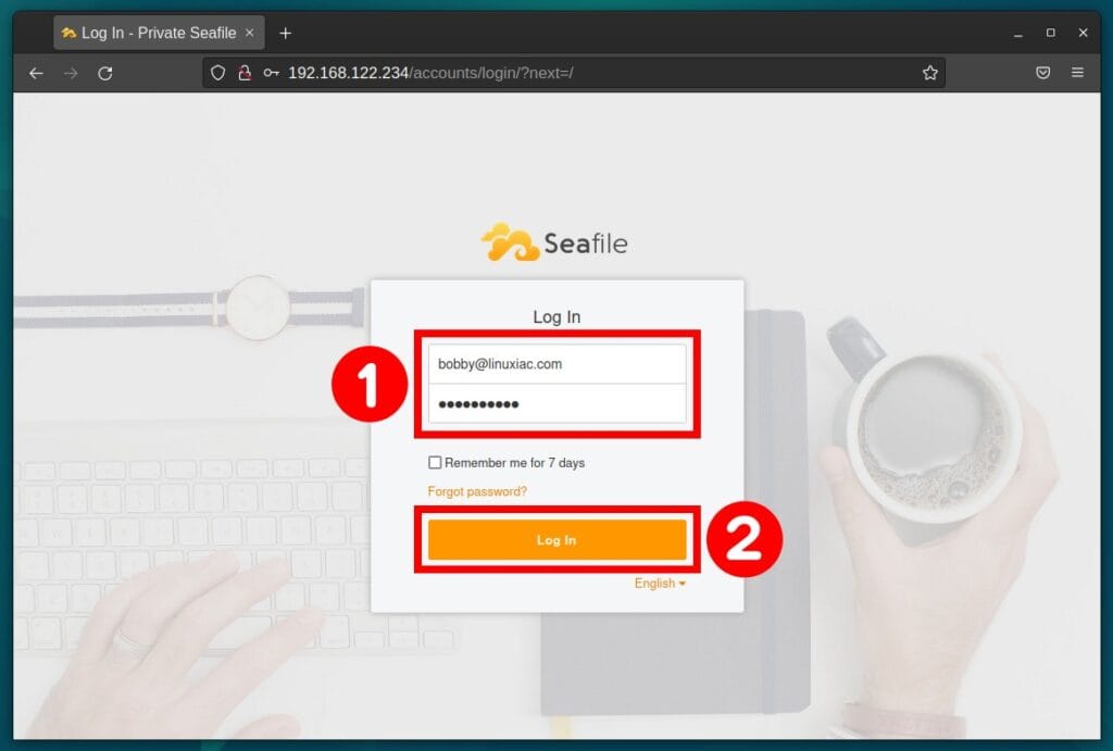 Sefile's login screen.