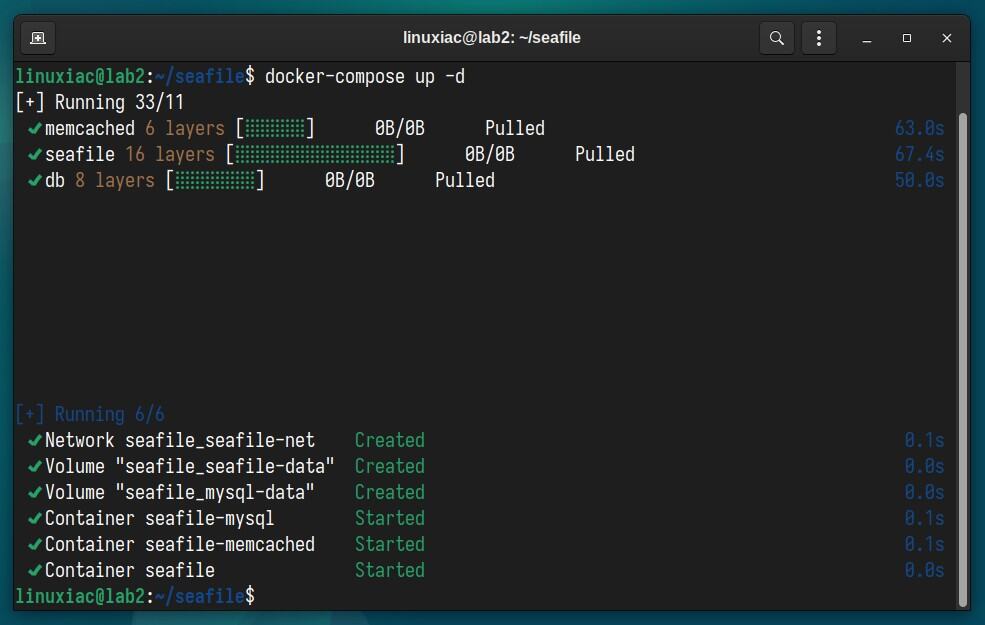 Install the Seafile server with Docker Compose.