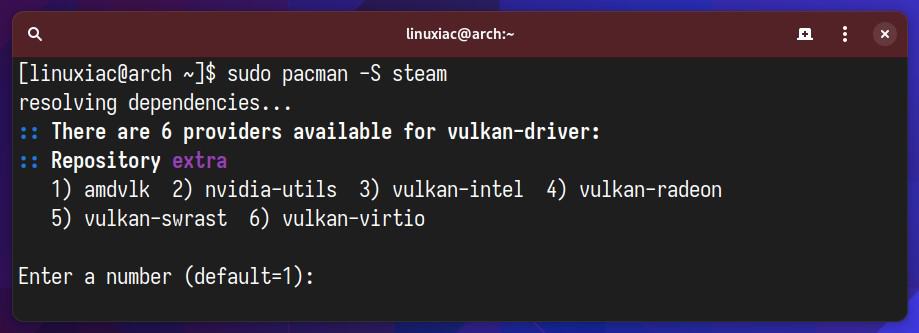 Installing the Steam client on Arch Linux.