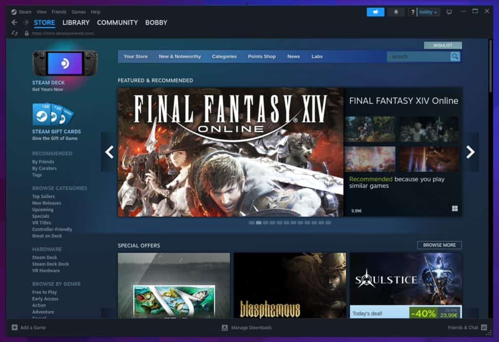 Steam client running on Arch Linux.