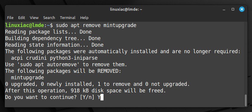 Remove the mintupgrade package.