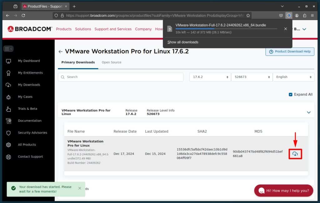 Download VMware Workstation Pro for Linux.