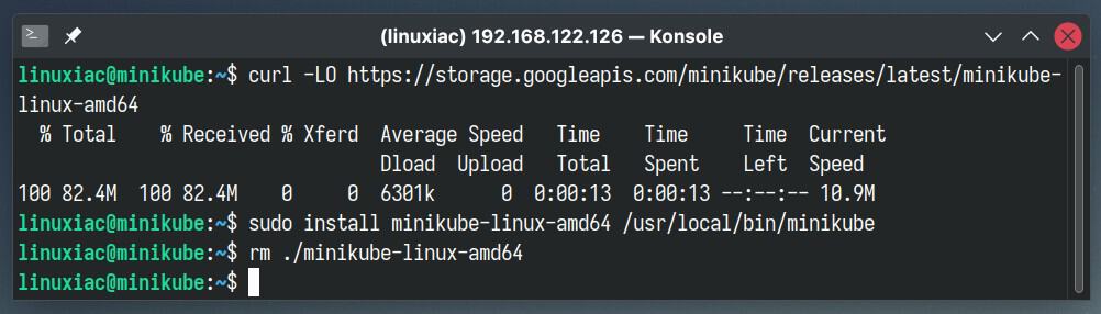 Install Minikube, a single-node Kubernetes cluster, on Linux.