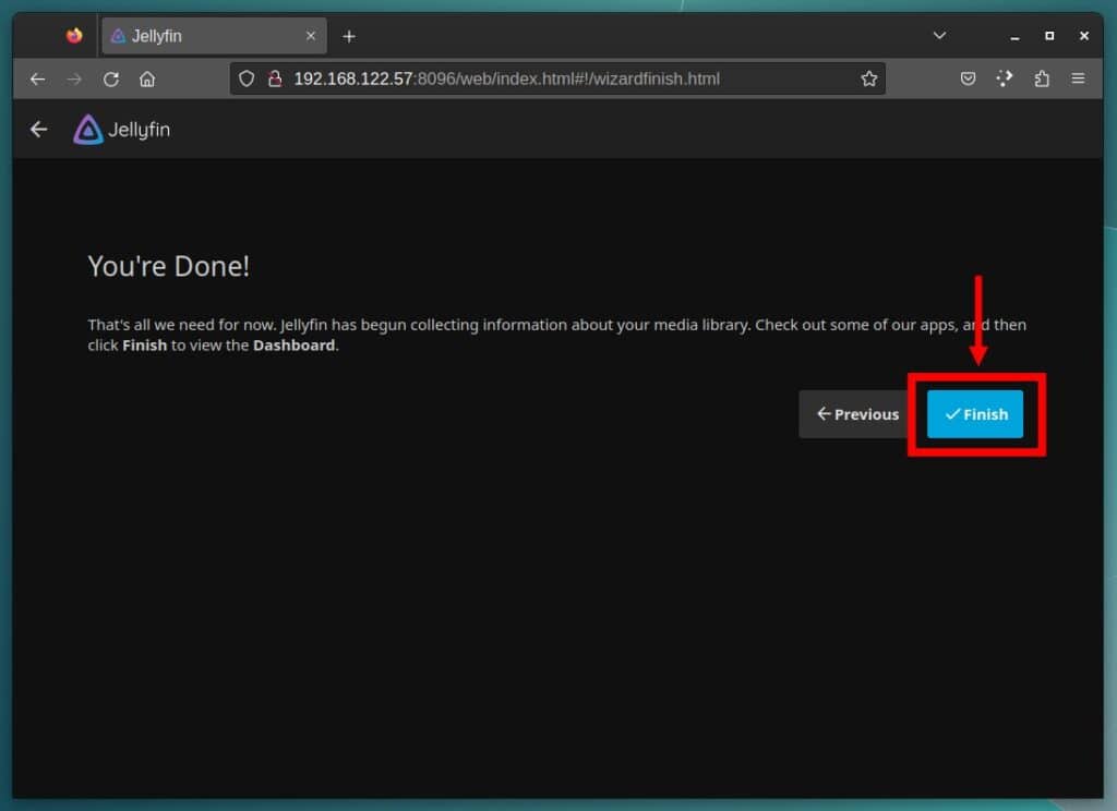 Completing the Jellyfin server setup.
