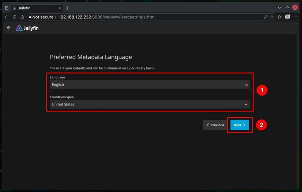 Choose the preferred metadata language.
